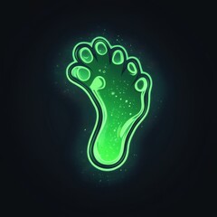 Poster - A glowing green cartoon-style footprint against a dark background, depicting a whimsical creature's mark.