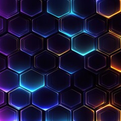 Poster - Vibrant abstract hexagonal pattern with glowing edges in a dark background.