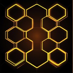 Fototapete - Abstract geometric design with glowing yellow hexagons on a dark background.
