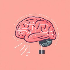 Poster - Illustration of a brain with circuit patterns, symbolizing the fusion of technology and thought.