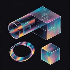 Poster - Abstract geometric shapes in vibrant colors create a futuristic aesthetic against a black background.