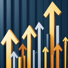 Poster - Dynamic growth indicators with golden and silver arrows representing progress and success.