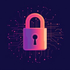 Poster - A vibrant digital lock symbol against a dark background, representing cybersecurity and data protection.