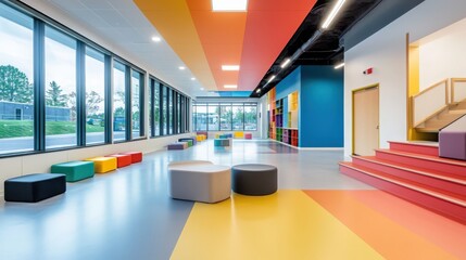 Poster - Innovative collaborative learning space community center interior design accessible environment wide-angle view inclusivity focus