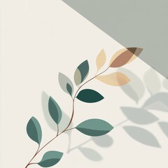 Poster - Delicate green and golden leaves casting soft shadows on a minimalist background.