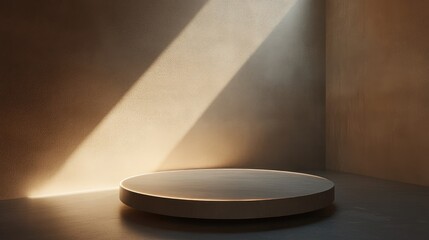 Poster - Floating round platform in a minimalist setting, illuminated by a single directional light, creating soft gradients.
