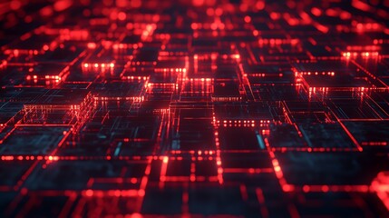 Poster - Abstract Red Glowing Circuit Board Pattern
