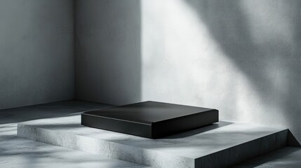 Aufkleber - Low, square performance platform in matte black, placed against a gradient white-to-gray background with subtle light accents.