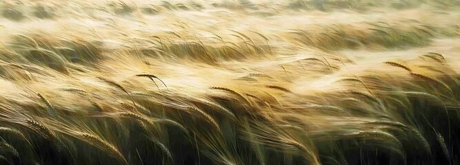 Wall Mural - A field of ripe wheat swaying gently in the wind as a combine harvester moves through the crops