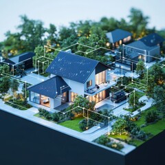 Poster - Innovative cybersecurity program integrating advanced technology solutions modern residential community 3d visualization urban environment aerial perspective future-proofing digital security