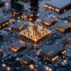 Poster - Cybersecurity strategy focused on network security infrastructure data center visual representation digital environment close-up technology impact