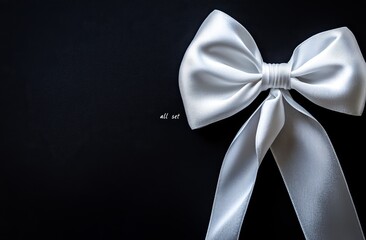 Wall Mural - Elegant white satin ribbon bow on black background. (1)