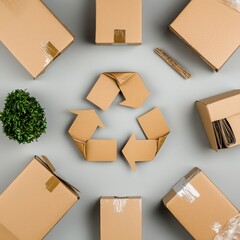 Poster - Sustainable packaging initiative promoting recycled materials urban warehouse visual content eco-friendly environment aerial view environmental responsibility