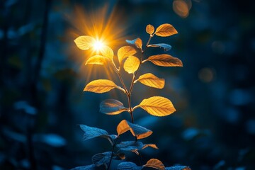 Aufkleber - A captivating close-up of vibrant leaves illuminated by a magical light, evoking a sense of wonder and the beauty of nature in a serene forest atmosphere.