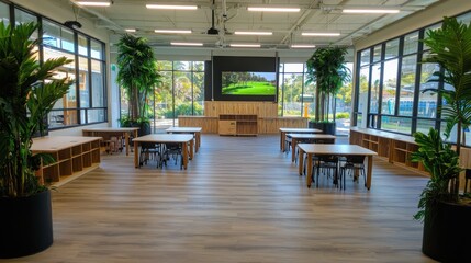 Poster - Innovative classroom design featuring flipped learning environment modern learning space educational facility engaging atmosphere open layout collaborative concept
