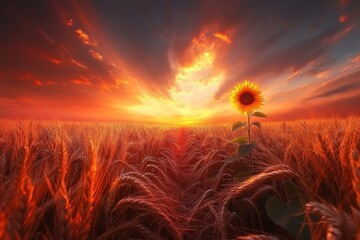 Poster - A stunning sunflower is silhouetted against a dramatic sunset, creating a beautiful contrast that evokes feelings of warmth, hope, and the beauty of nature.
