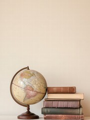 Leinwandbilder - Classic globe and stacked travel guidebooks inspire wanderlust and exploration with a timeless design and inviting allure. Generative AI