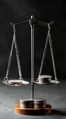 Poster - A conceptual image of equity leverage depicted as balancing weights on a financial scale in a dark background