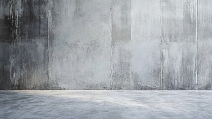 Wall Mural - Large, empty room with a grey wall. The wall is covered in cracks and has a rough texture. The room is bare and unadorned, with no furniture or decorations. Scene is one of emptiness and solitude