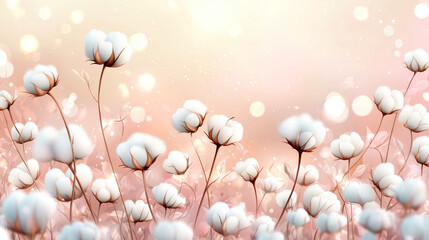 Wall Mural - Soft cotton flowers blooming in a dreamy pastel landscape