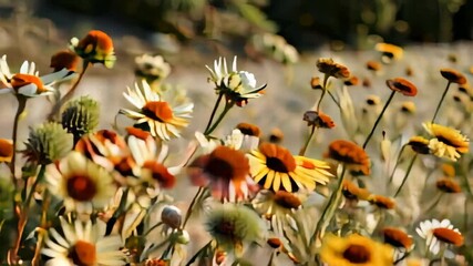 Wall Mural - blooming white field daisies in a meadow in the sunlight