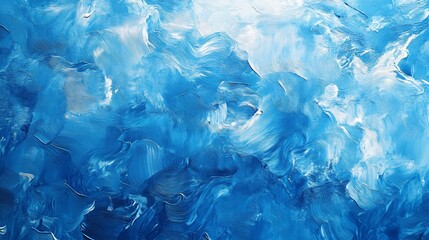 Wall Mural - Painting of a blue ocean with white clouds. The painting is abstract and has a calming effect