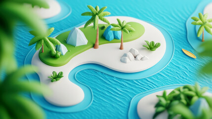 Wall Mural - Vibrant tropical island landscape in a playful design