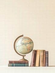 Leinwandbilder - Classic globe with stacked travel guidebooks creates a warm and inviting travel inspiration display for any room. Generative AI