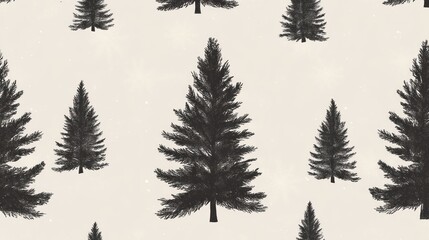 Seamless pattern of minimalist black fir trees on a beige background.