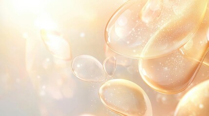 Poster - Organic shapes create a luminous display of glowing water droplets in a serene environment. Generative AI