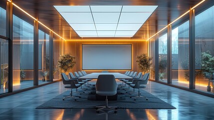 Aufkleber - A meeting room with a large projection screen, blank for copy space.