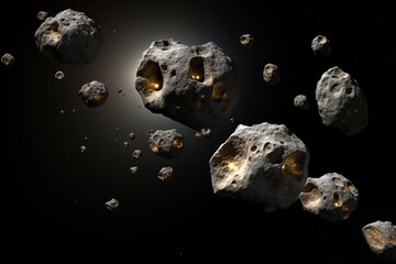 Wall Mural - exploring a cosmic field of asteroids shining in the void of space. generative ai