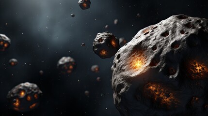 Wall Mural - asteroids travel through the dark void of space, lighting up the starry backdrop. generative ai