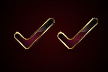 set of two sleeks golden checkmark with a glossy black and deep red gradient interior. two small glo