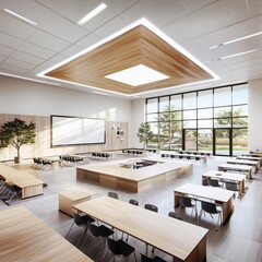 Poster - Innovative classroom design showcasing open square arrangement modern educational space contemporary learning environment bright and inspiring atmosphere