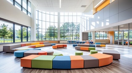 Poster - Transforming learning spaces innovative classroom design featuring flexible seating and abundant natural light in a modern educational environment