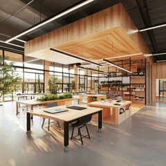 Poster - Innovative classroom design featuring a collaborative makerspace in modern educational environment engaging learning spaces with natural light