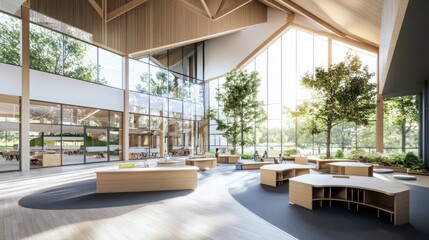 Poster - Innovative classroom design featuring flexible desks modern educational space architecture bright environment wide viewpoint