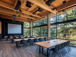 Poster - Innovative classroom design featuring flexible interiors modern educational space timber architecture outdoor views bright and open environment