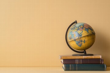 Leinwandbilder - Classic globe on stacked travel guidebooks against a warm background for exploration enthusiasts. Generative AI