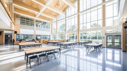 Poster - Innovative classroom design features modern educational facility architectural inspiration bright environment wide-angle view engaging learning space