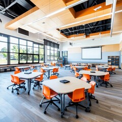Poster - Innovative classroom design incorporating formative assessment techniques in a modern learning environment spacious layout bright perspective