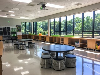 Poster - Innovative classroom design featuring formative assessment spaces modern education facility interior design bright learning environment open view collaboration concept