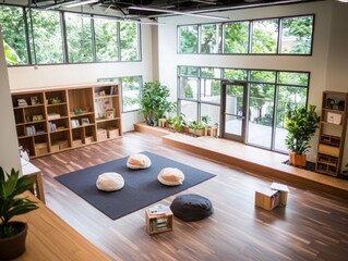 Aufkleber - Innovative classroom design incorporating sensory stimulation modern educational space interior photography bright environment wide-angle view engaging learning concept