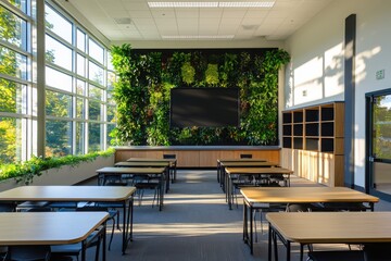 Poster - Innovative classroom design featuring biophilic elements modern educational space interior environment bright and inviting viewpoint enhancing learning experience