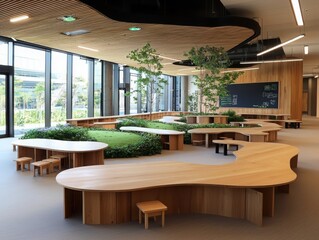 Poster - Innovative classroom design for experiential learning modern educational space interior architecture natural environment wide-angle view collaborative concepts