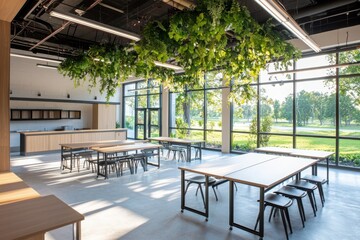 Poster - Innovative classroom design focused on environment modern learning space educational facility open and airy setting natural light greenery integration