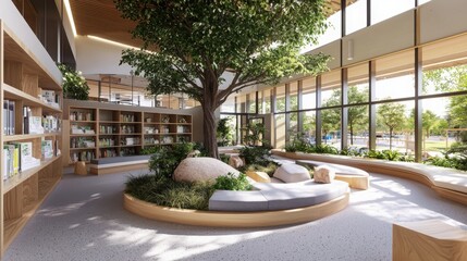 Poster - Innovative classroom design focused on student well-being modern learning space interior architecture bright environment wide-angle view educational concept
