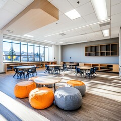 Poster - Innovative classroom design utilizing socratic method in modern educational environment bright and spacious learning space