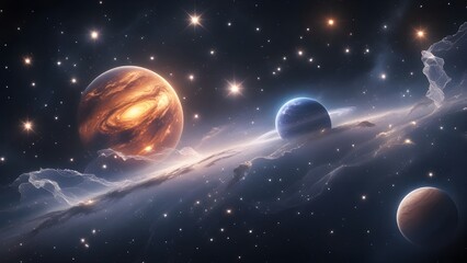 Wall Mural - A cosmic landscape with stars and planets